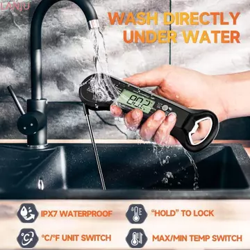 Nhiệt kế kỹ thuật số LANJU, Nhiệt kế thực phẩm điện tử chống nước 2 trong 1, Đèn nền bật / tắt tự động Đọc tức thì Nhiệt kế thịt chuyên nghiệp Nhiệt kế nhà bếp
