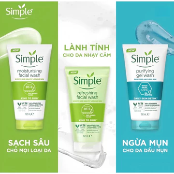Sữa Rửa Mặt Simple 150ml Dịu Nhẹ Cho Da Nhạy Cảm Không Hương Liệu Không Paraben