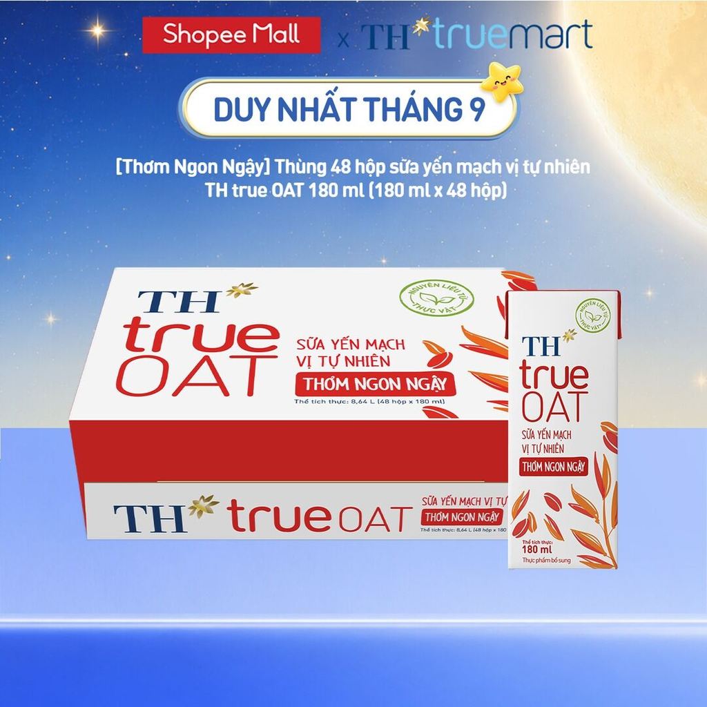 [MỚI-Thơm Ngon Ngậy] Thùng 48 hộp sữa yến mạch vị tự nhiên  TH true OAT 180 ml (180 ml x 48 hộp)
