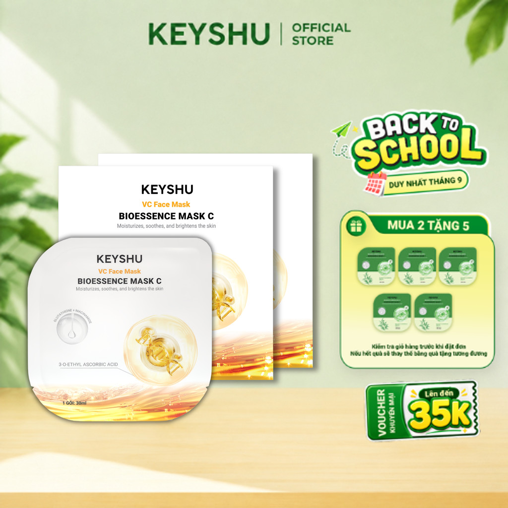 Combo 2 Hộp Mặt Nạ Bioessence Mask - Vitamin C KEYSHU Dưỡng Ẩm, Làm Dịu Và Sáng Da 10 Miếng 30ML