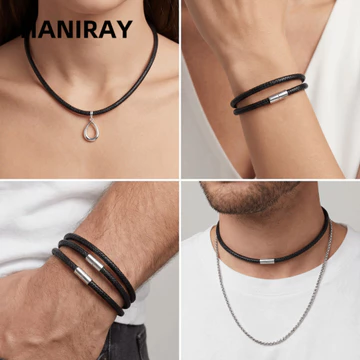 Vòng cổ dây bện HANIRAY, màu đen có khóa Vòng cổ dây da, Mặt dây chuyền DIY cổ điển chống thấm nước 45cm Dây chuyền dây chuyền dây chuyền nam nữ