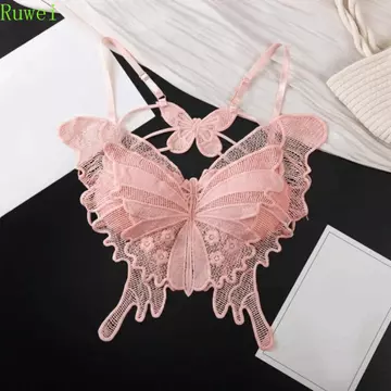 Áo hai dây ren RUWEI, Áo ngực bướm có đệm phong cách Hàn Quốc, Crop Top Backless Flower Slim Fit Áo Vest rỗng Áo dạo phố