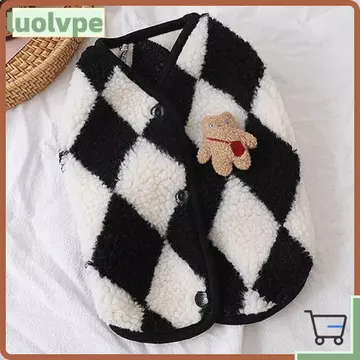 LUOLVUO Quần áo chó con cho thú cưng, Trang phục thú cưng Áo khoác lông cừu kẻ sọc Jack Quần áo cho chó, Trang phục Yorkies Mùa đông ấm áp Áo Vest gấu dễ thương Quần áo cho chó mèo