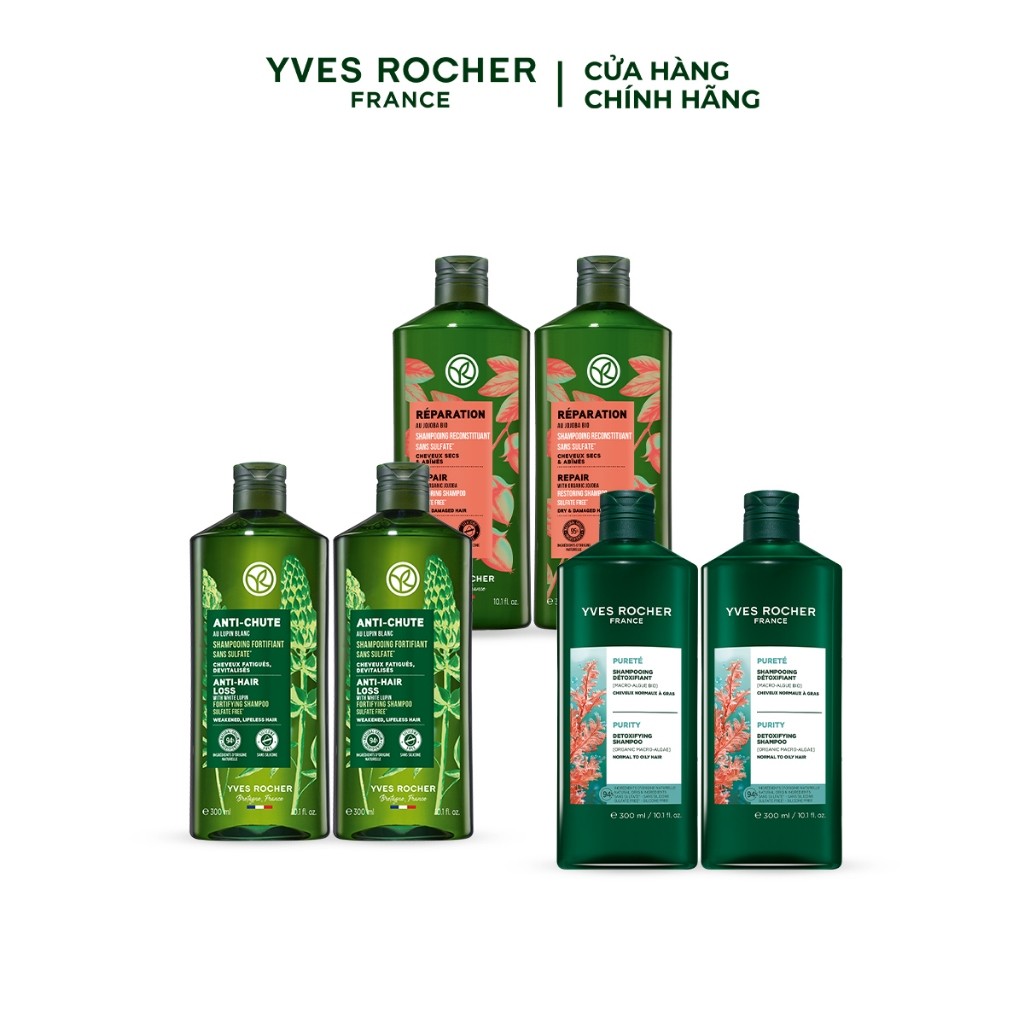 Combo 2 dầu gội thiên nhiên không Sulfate không Silicone Yves Rocher 300mlx2 (nhiều phân loại)