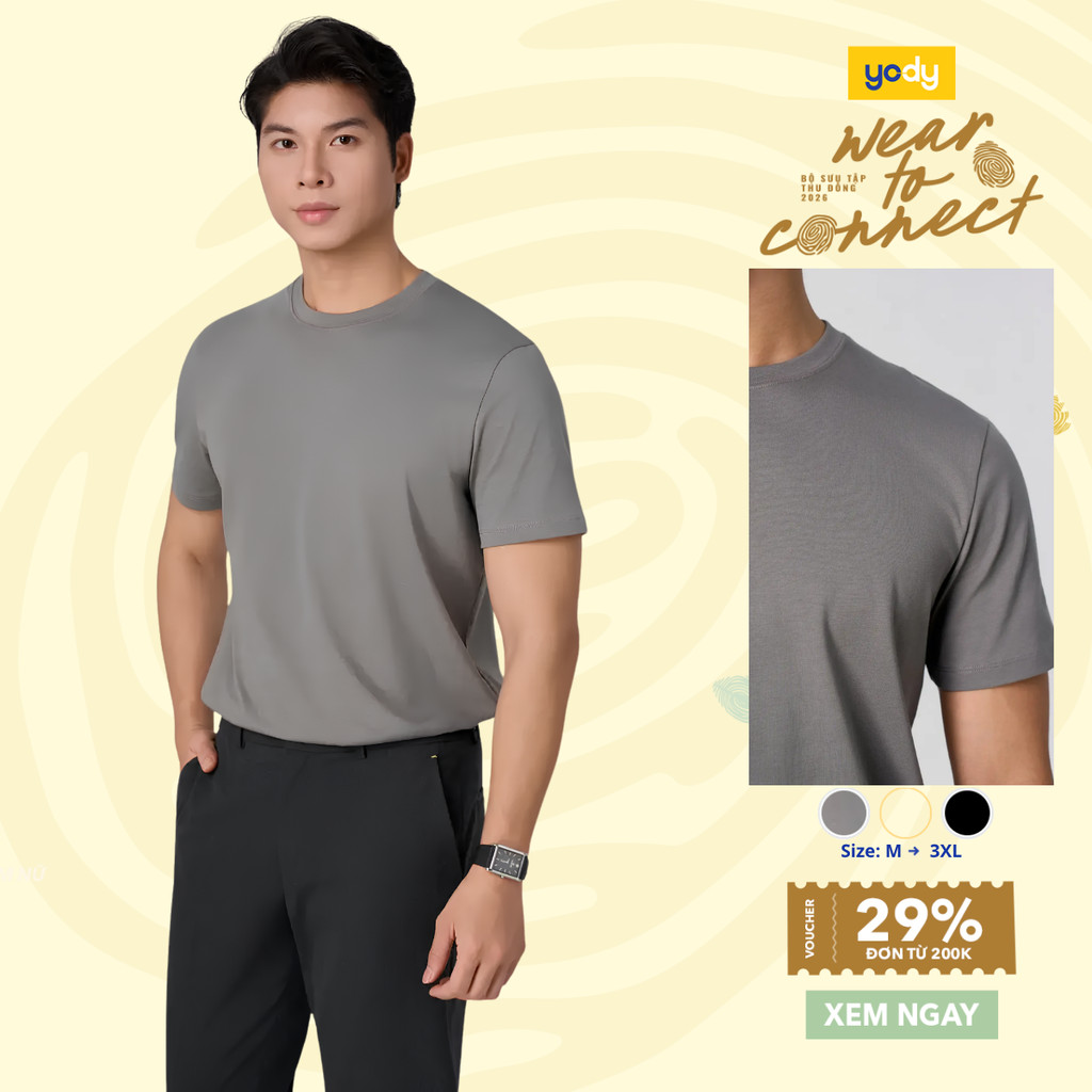 Áo phông nam YODY cộc tay cổ tròn mềm mại, giữ form thấm hút mồ hôi MCTS26S058