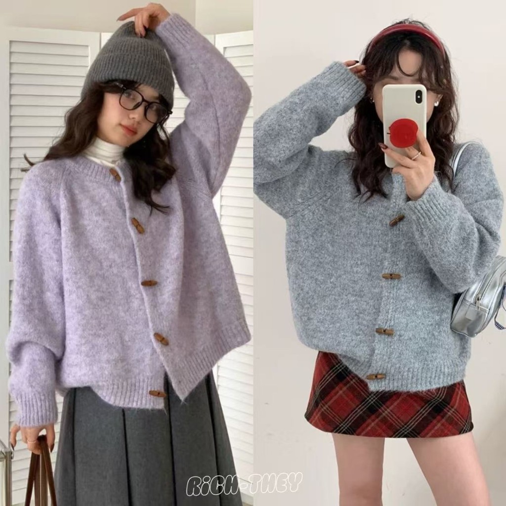 RICH-THEY Áo Len Cardigan Nữ Cài Khuy Áo Khoác Rộng Rãi Mùa Thu Đông Áo ...