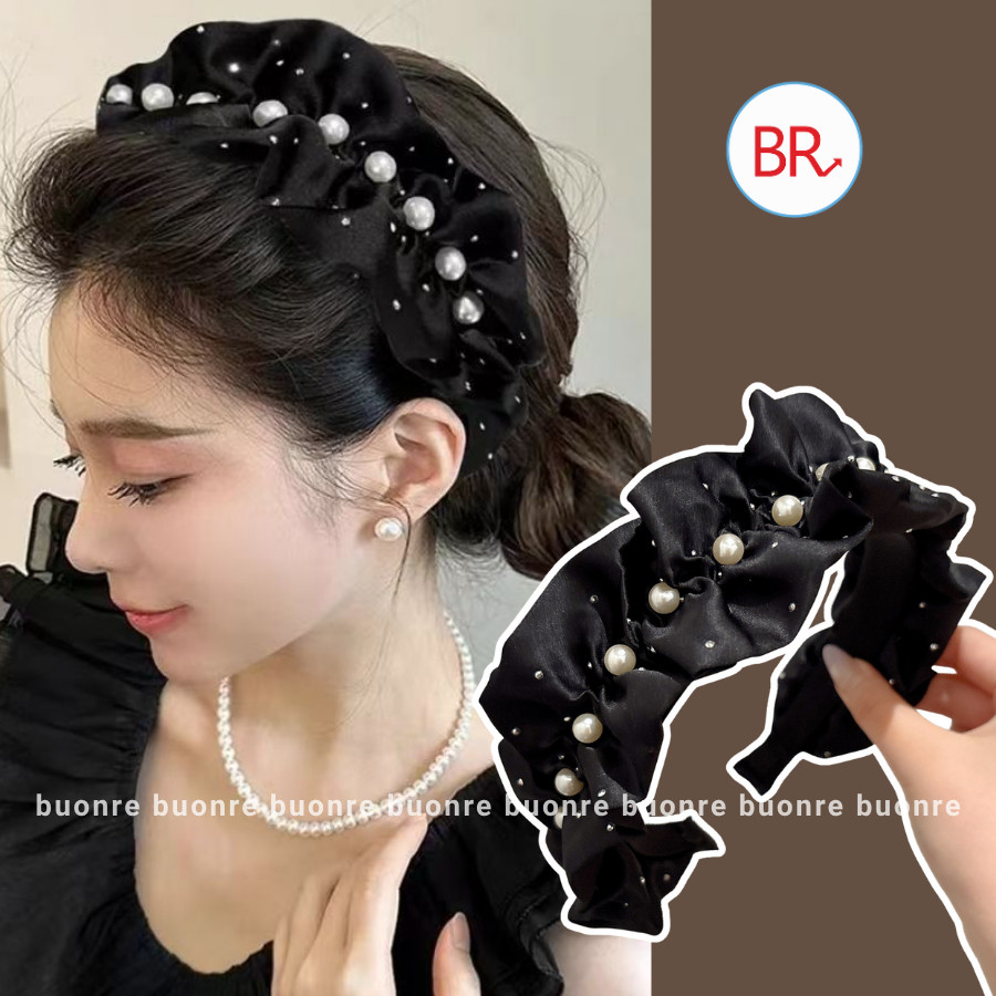 Bờm chấm bi đính ngọc trai–Bờm tóc nữ dự tiệc,bờm ngọc trai bản nhỏ xinh,phụ kiện cài tóc thời trang hottrend 2025