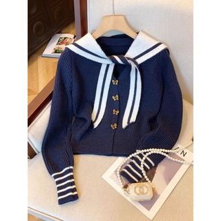 Cardigan cổ hải quân phong cách Hàn Quốc preppy ngọt ngào - Sang trọng và độc đáo