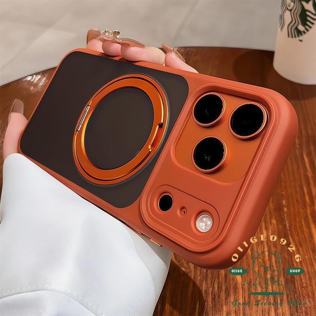 【 Ốp lưng iPhone17 】 Vỏ điện thoại từ tính acrylic mờ màu cam iphone17 Pro Max 16 15 cho vỏ iPhone vỏ mềm silicon TPU chống sốc