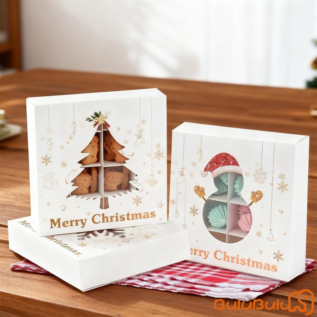 Bộ 6 Món Hộp Kẹo Giáng Sinh Trong Suốt Ông Già Noel / Người Tuyết Hộp Đựng Bánh Giấy