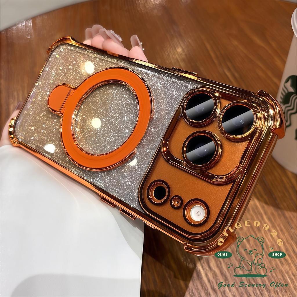 【 Ốp lưng iPhone17 】 Túi khí mạ màu cam hỗ trợ lấp lánh Vỏ điện thoại iphone17 Pro Max 16 15 14 13 12 11 cho vỏ iPhone Vỏ mềm silicon TPU chống sốc
