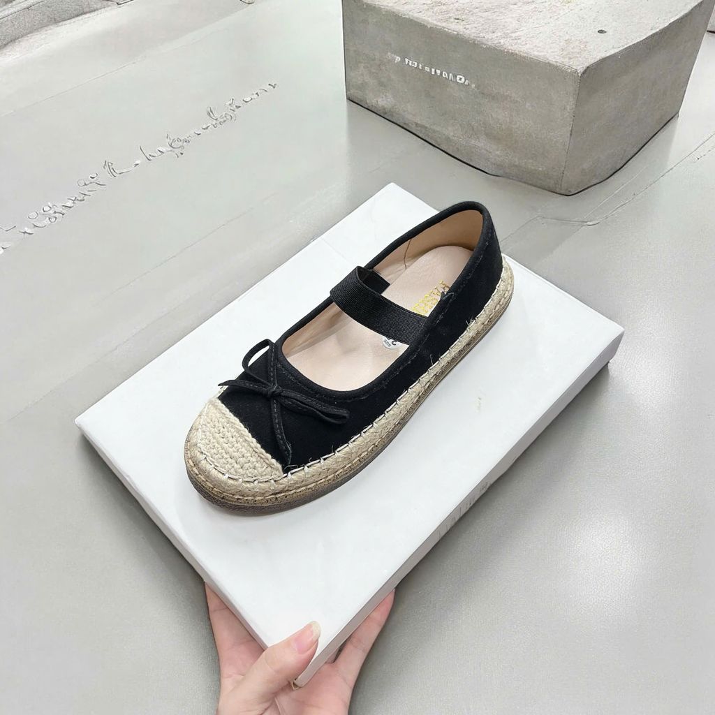 [Thảo Em - MBB8] Giày búp bê nữ lolita viền cói cao cấp phối nơ tiểu thư 3 màu đế mềm [Sẵn Hàng]