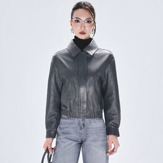 Áo da cừu nữ Collar Blouson bo da thật cao cấp FTT Leather tay khoá kéo không bong tróc nổ AN402C