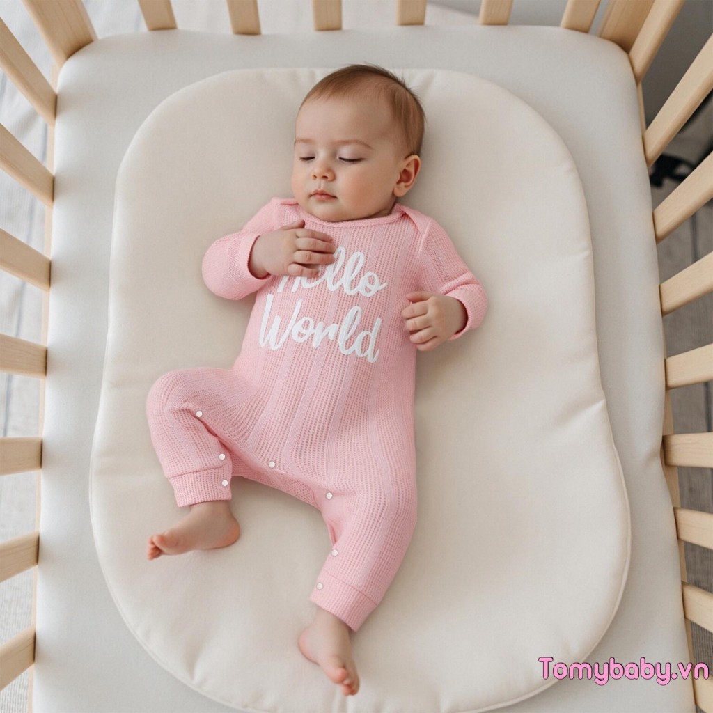 Bộ áo liền quần có vách ngăn cho bé gái in chữ cổ tròn dài tay