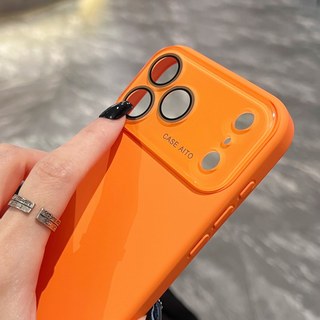 Phim bảo vệ ống kính thủy tinh Vỏ điện thoại silicon lỏng màu cam cho iPhone 17Promax 17Pro Air 12 13 14 15 16 Pro Max Vỏ điện thoại di động nữ màu trơn chống sốc