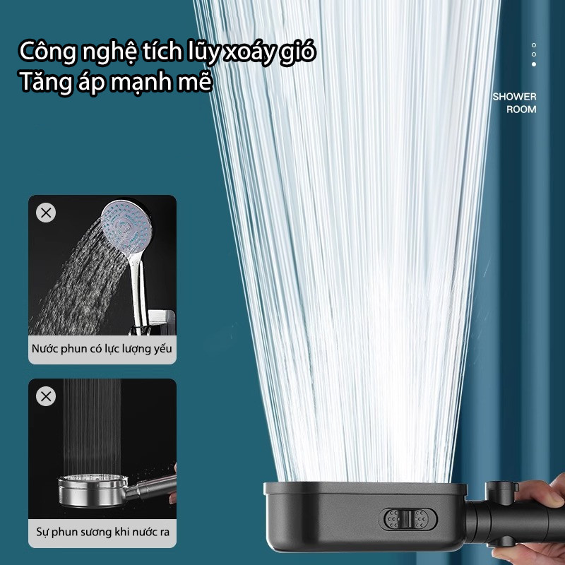 Vòi sen tăng áp 3 chế độ,Vòi Sen Tăng Áp Cao Cấp,có đầu xả lớn,Có Lõi Lọc Nước An Toàn Cho Da