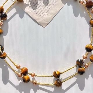N1122 Vòng Tay, Vòng Cổ, Dây Chuyền, Mix Ngọc Nhân Tạo Và Đá Mắt Hổ Tự Nhiên, Sang Trọng