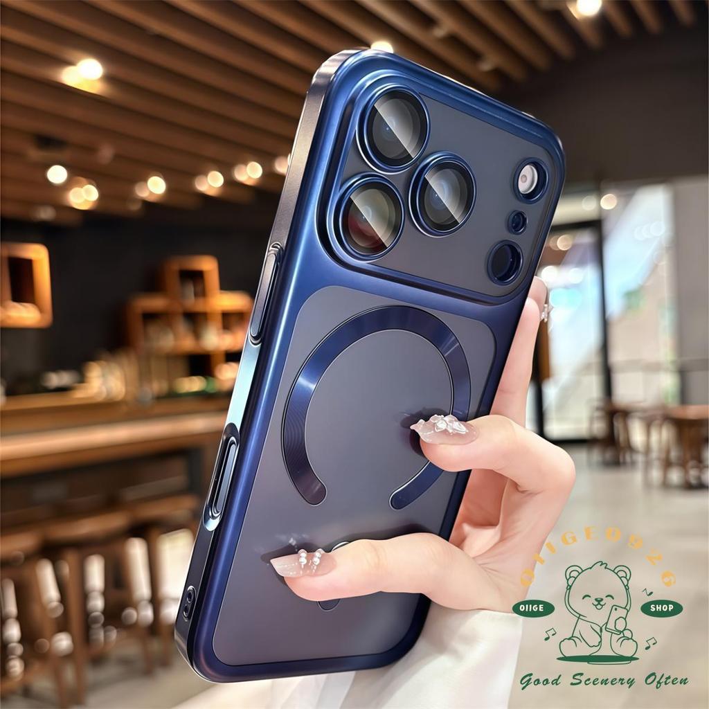 【 Ốp lưng iPhone17 】 Ốp điện thoại hấp dẫn từ tính mạ mờ siêu mỏng màu cam iphone 17 Pro Max 16 15 cho vỏ iPhone PC Vỏ cứng chống sốc