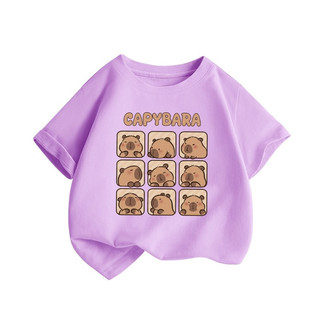cậu bé100% Cotton  thời trang giản dị  Áo thun ngắn tay mềm mại thoải mái thoáng khí, áo capybara cho bé Unisex