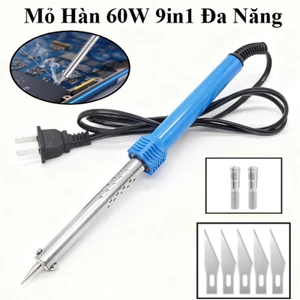 Mỏ Hàn 60W Cao Cấp Kèm Dao Cắt Nhựa - Bộ 9 món, Thiết Kế Chống Cháy, An Toàn