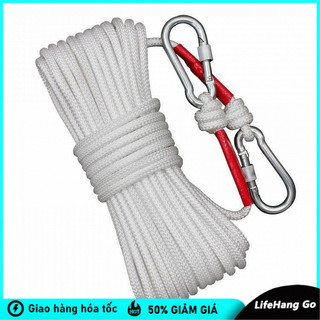Dây nylon lõi thép siêu bền 20m, chịu lực cao và mài mòn tốt，dây dù leo núi，Kèm Móc Nối 2 Đầu，Dây Thừng Lõi Thép 8mm