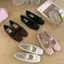 TT Mũi Vuông Mary Jane Giày Nữ Nơ Tua Rua Đế Bằng Satin Ballet Giày Đơn