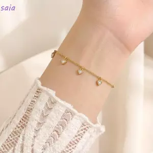 Vòng tay mặt dây chuyền tình yêu SAIA, Vòng tay nữ bằng thép titan có thể điều chỉnh, Cá tính hợp thời trang Không mài mòn Dây chuyền chân không gây dị ứng Quà tặng sinh nhật