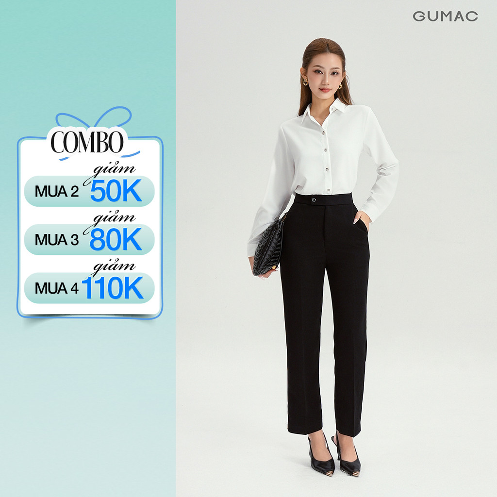 Quần Ống Đứng Nữ 95cm GUMAC Quần Tây Lưng Cao Quai Dê Chất Tuyết Mưa Công Sở Cạp Cao LQF0626