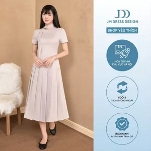 Đầm Midi Cổ Nơ Vắt Vai Chân Váy Xếp Ly 1F20.2509. ĐầmThanh Lịch Sang Trọng Đi Làm Công Sở Dự Tiệc Nữ Tính Thiết Kế JM