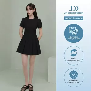 Đầm Cổ Tròn 1S56.2507K – Đầm Dáng Xòe Ngắn Xếp Ly Cạp Cong Trẻ Trung Công Sở Tiểu Thư Thiết Kế Bởi JM Dress Design