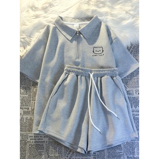 Bộ đồ thể thao nữ mùa hè mới, kiểu dáng rộng rãi, cổ polo, phong cách giản dị dành cho nữ