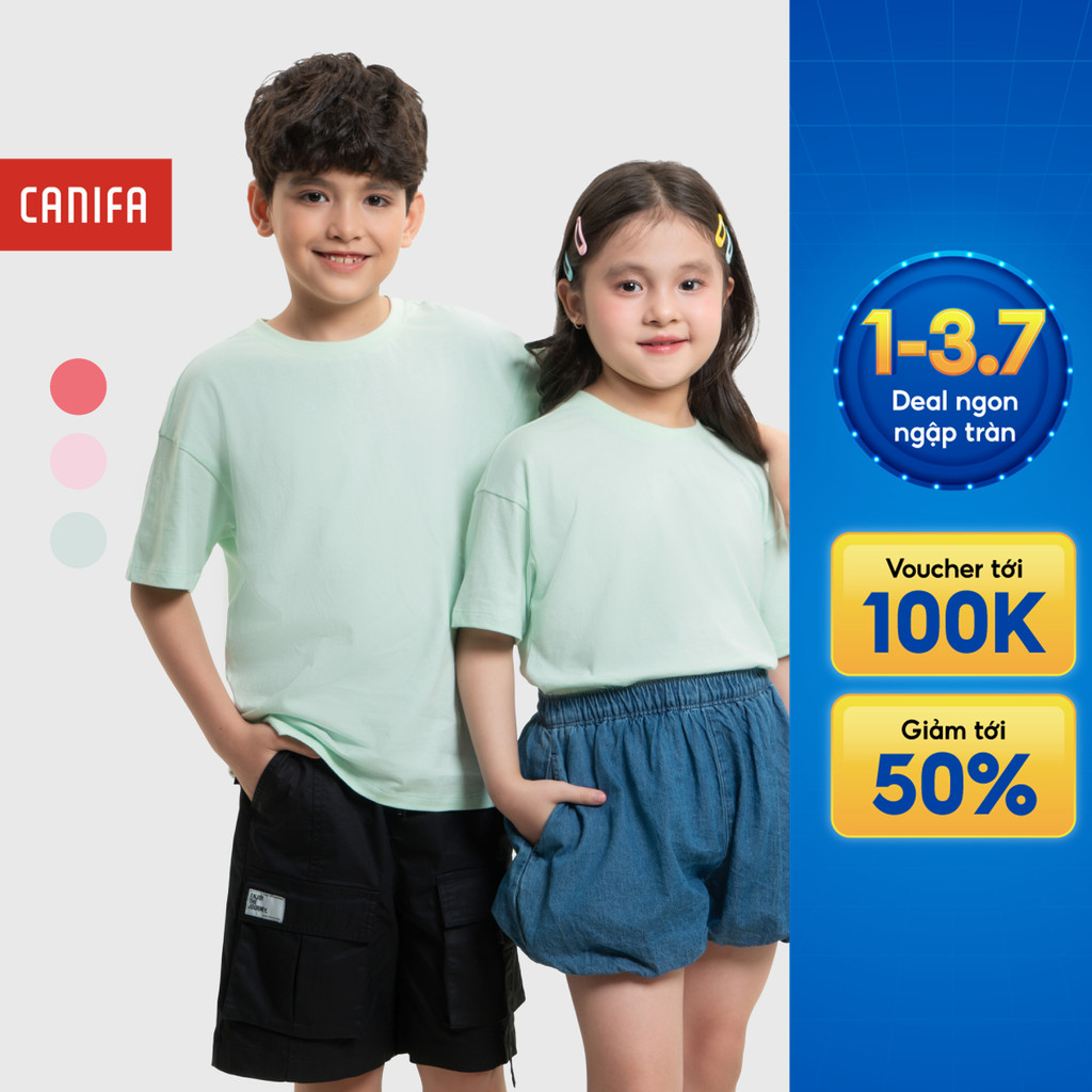 Áo phông unisex trẻ em CANIFA ngắn tay cổ tròn basic 3TS26S011