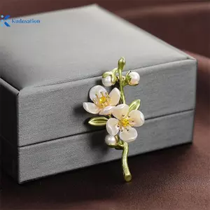Kudosation Vintage Tính Khí Xanh Hoa Nhài Thổ Cẩm Dành Cho Nữ Cây Hoa Ngọc Trai Xòe Chống lộ Pin Phụ Kiện Trang Sức Quà Tặng Đẹp
