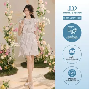 Đầm pattern suông kẹp bèo đổ tầng, dây đai rời 1R14.2504OG, váy suông bèo kèm đai sang trọng thanh lịch nữ tính JM