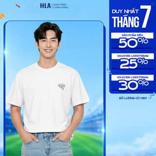 Áo Thun Nam HLA Trơn Ngắn Tay Basic, Họa Tiết Logo Thêu Ngực, Co Giãn Thấm Hút - Màu Trắng