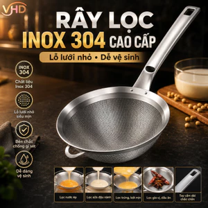 Rây Lọc Inox 304 Cao Cấp Loại Dày -Lỗ Lưới Nhỏ, lọc bột, Lọc Cua, Vớt Bọt Lẩu, Tách Dầu Mỡ, Muôi Thủng, Dễ Vệ Sinh