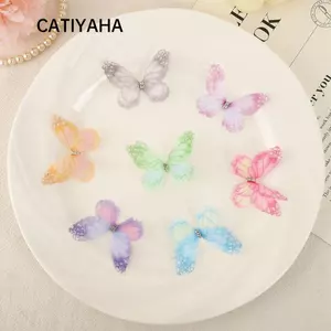CATIYAHA 50 Miếng Dán Bướm Vải Organza, Miếng Dán Thêu Bướm Voan Mờ Màu Gradient, Miếng Dán Bướm Lưới Mô Phỏng Hai Lớp