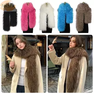 Khăn Lông Giả NKSFX, Khăn Len Giả Toàn Da 180CM, Phong Cách Hàn Quốc Họa Tiết Mềm Mại Hai Mặt Khăn Tua Rua Nữ Ấm Áp