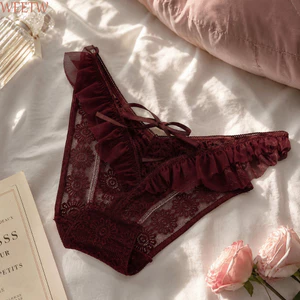 Quần Đùi Ren WEETW, Quần Lót Tam Giác Eo Thấp Lưới, Đồ Lót Thoải Mái Rỗng Ruffle Edge Quần Lót Nữ Mặc Hàng Ngày