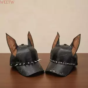 WEETW Tai Chó Mũ Bóng Chày, Mũ Bóng Chày Da Chắc Chắn Có Thể Điều Chỉnh, Đa Năng PU Hip Hop Punk Phong Cách Che Nắng Mũ Gia Vị Cô Gái