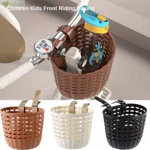 Hộp đựng tay cầm phía trước YOLOGO, Giỏ đi trước bằng nhựa 5 kiểu, Giỏ xe đạp trẻ em dệt cổ điển dễ thương