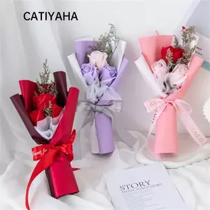 Hoa xà phòng hoa hồng CATIYAHA, Hoa xà phòng 3 đầu nhân tạo, Bó hoa xà phòng hoa hồng Quà tặng sinh nhật