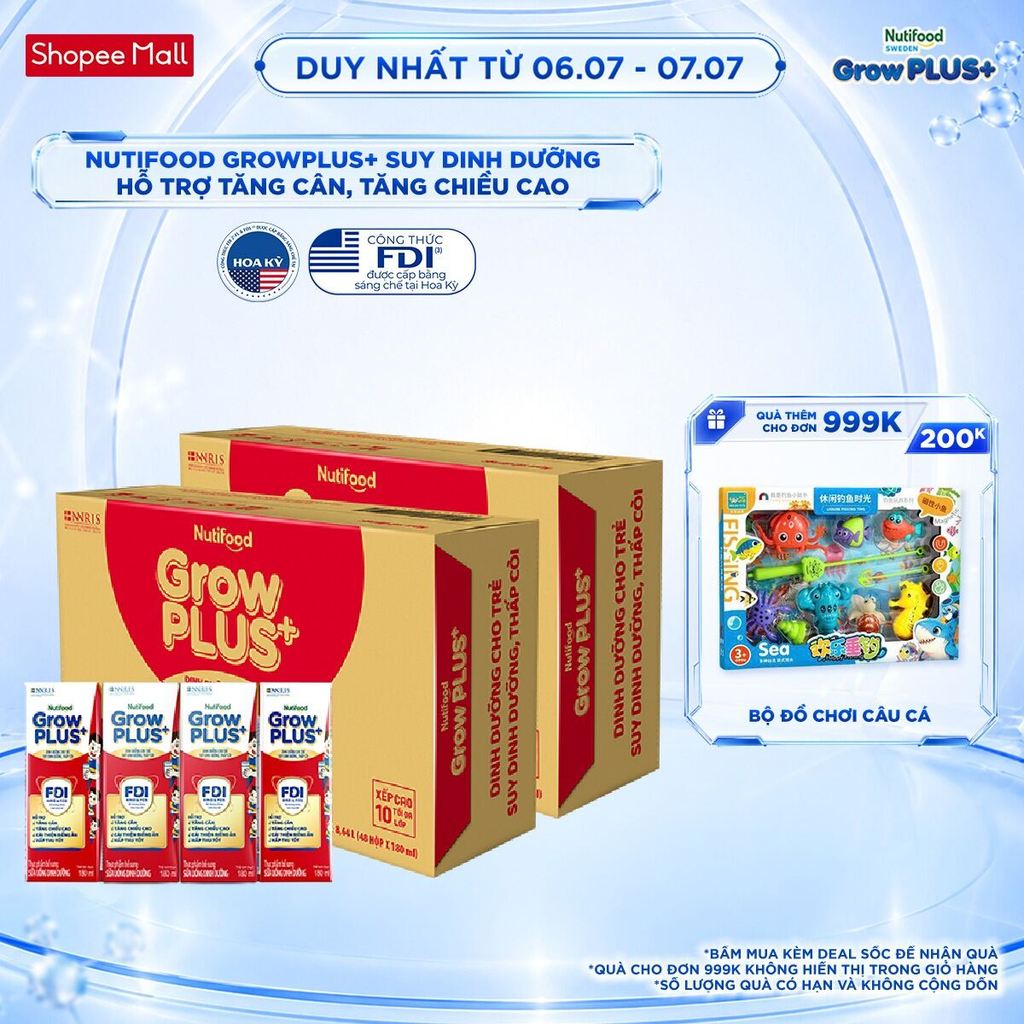 Combo 2 Thùng 48 SBPS Nutifood GrowPLUS+ Suy Dinh Dưỡng - Tăng Cân, Tăng Chiều Cao 180ml (Bao bì tùy lô hàng)
