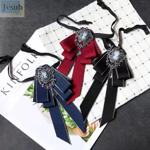 JVSUB Thắt Nơ, Pha Lê Kim Cương Giả Đen Ruy Băng Nơ, Retro Handmade Vải Nghệ Thuật Ruy Băng Nơ Trâm Cài Áo Sơ Mi Công Sở