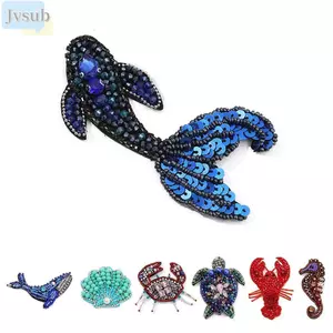JVSUB Đính Hạt Miếng Dán, Cua Handmade Động Vật Biển Miếng Dán, Hoa Văn Đồ Trang Trí Cá Ngựa Sao Biển DIY Phụ Kiện May Vá Để DIY Thủ Công & Trang Trí Vải