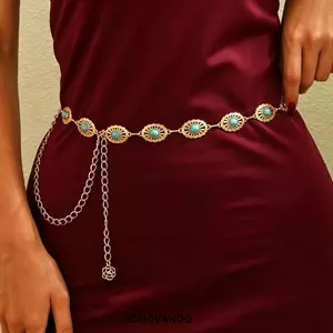 Dây thắt lưng dây chuyền kim loại DONOVANQQ, Dây chuyền cơ thể Bohemian hình bầu dục cổ điển, Thời trang tối giản có thể điều chỉnh chiều dài Trang sức cơ thể Dây thắt lưng nữ Trang phục kỳ nghỉ