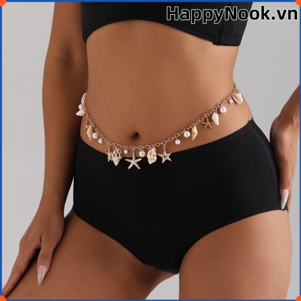 HappyNook Dây Thắt Lưng Hình Vỏ Sò Bohemian, Hợp Kim Giả Vỏ Sò, Phù Hợp Mùa Hè