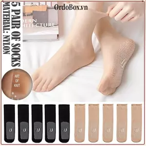 ORDOBOX 5 Đôi Tất Lụa Pha Lê Vô Hình Nylon Chấm Cao Su Chống Trơn Trượt Không Đánh Dấu