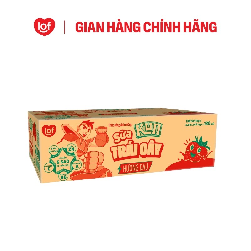 Sữa trái cây KUN vị dâu thùng 48 hộp x 180ml