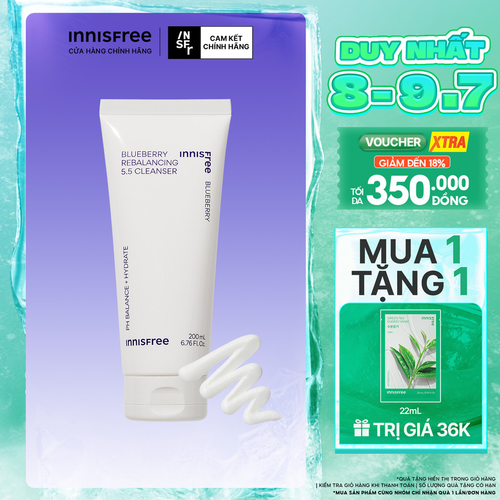 Sữa rửa mặt Blueberry làm sạch, cân bằng dầu và độ ẩm innisfree Blueberry Rebalancing 5.5 Cleanser